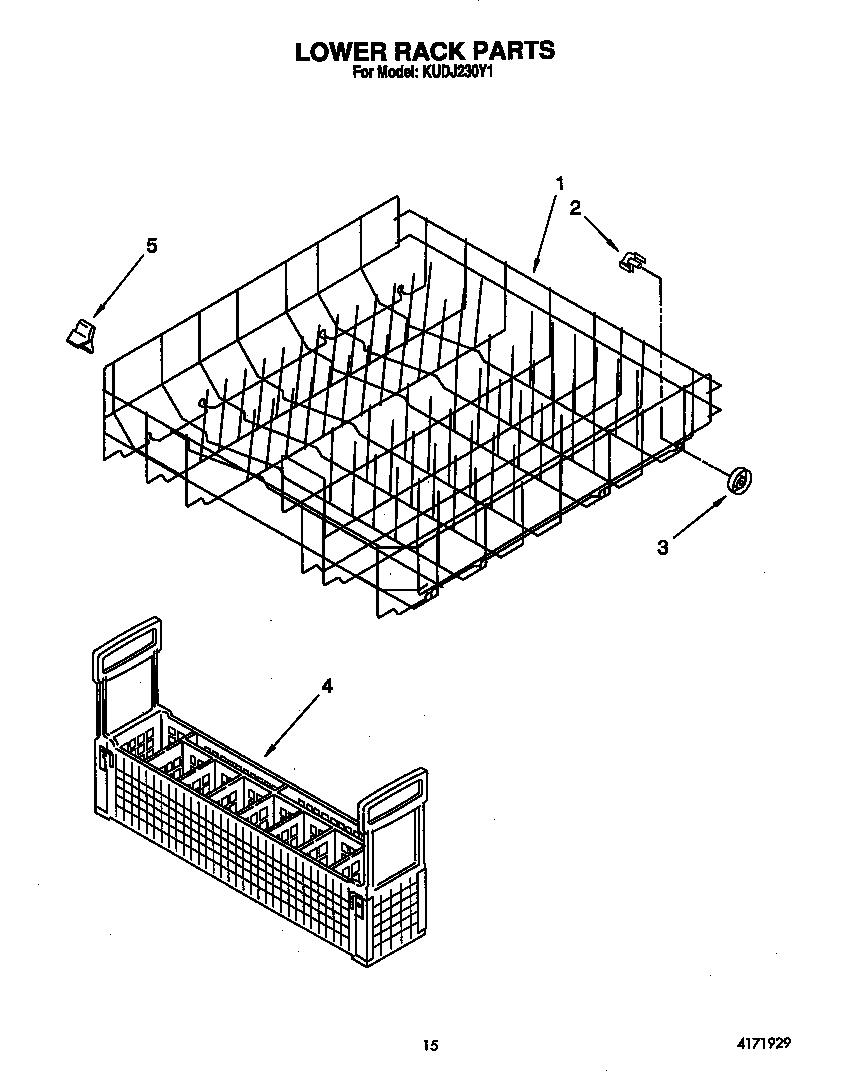 KitchenAid KUDJ230Y1 lower rack diagram