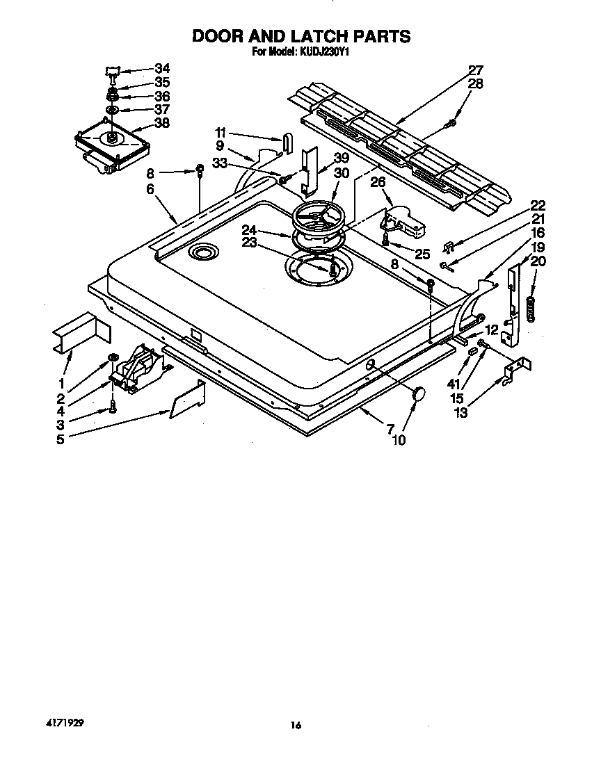 KitchenAid KUDJ230Y1 door and latch diagram