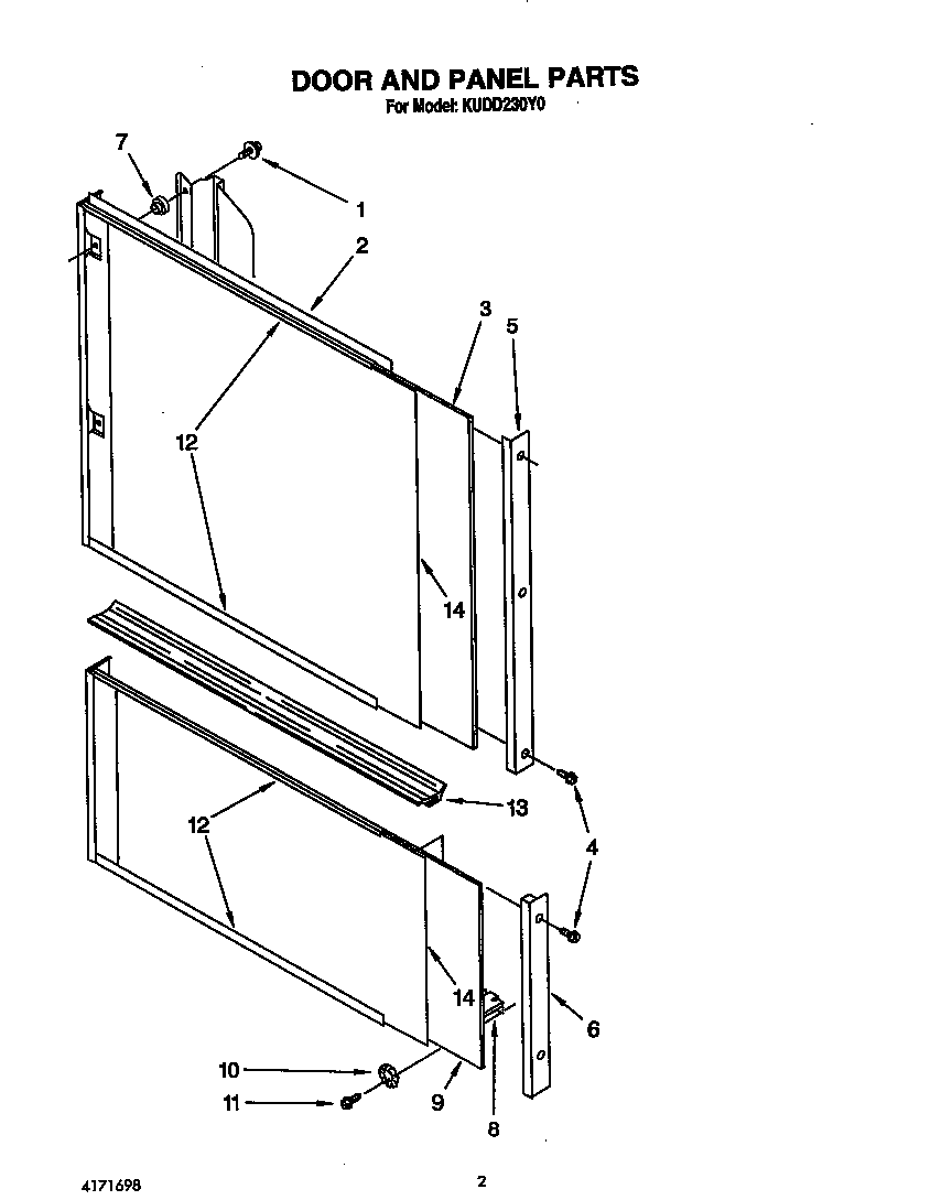 KitchenAid KUDD230Y0 door and panel diagram