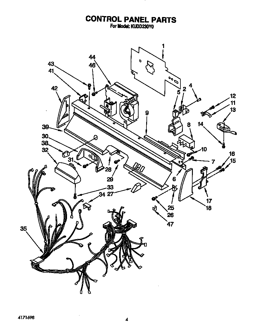 KitchenAid KUDD230Y0 control panel diagram