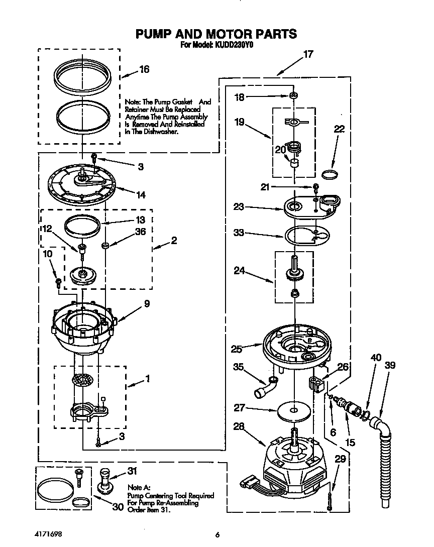 KitchenAid KUDD230Y0 pump and motor diagram