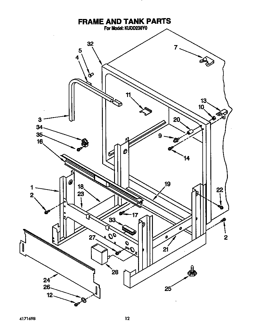 KitchenAid KUDD230Y0 frame and tank diagram