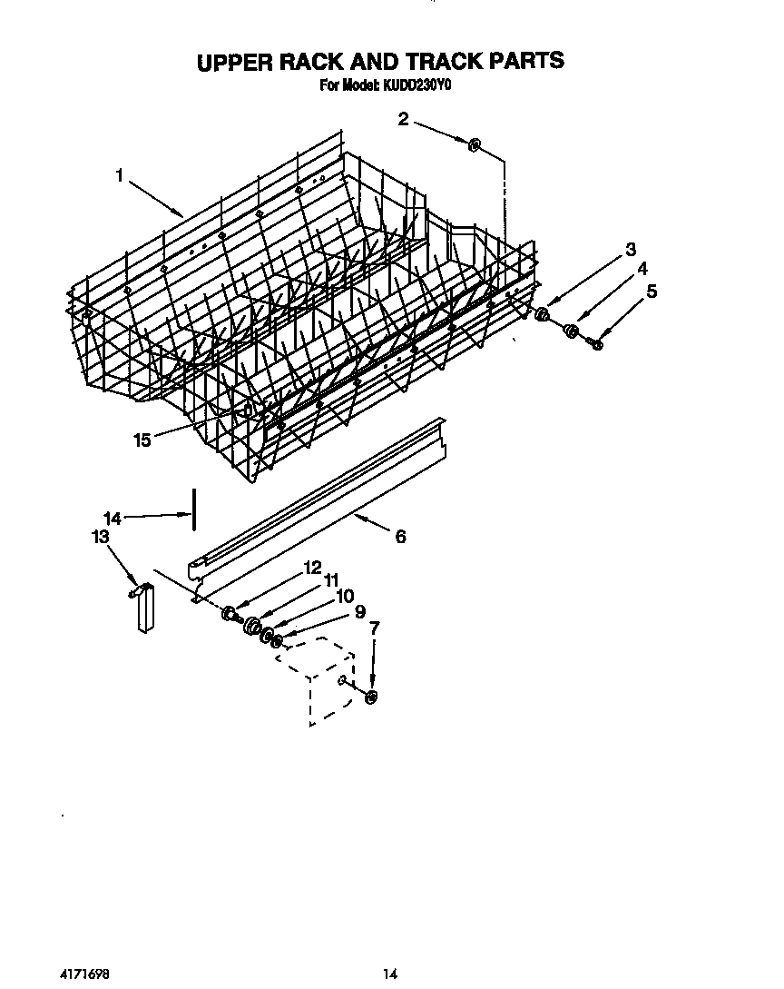 KitchenAid KUDD230Y0 upper rack and track diagram