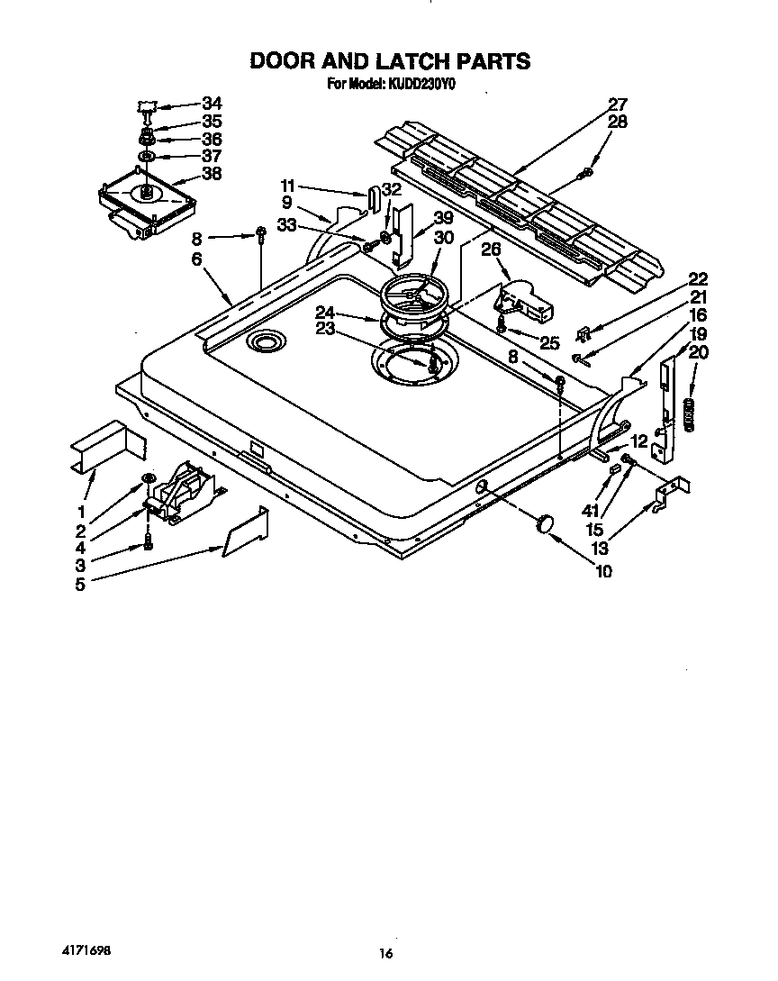 KitchenAid KUDD230Y0 door and latch diagram