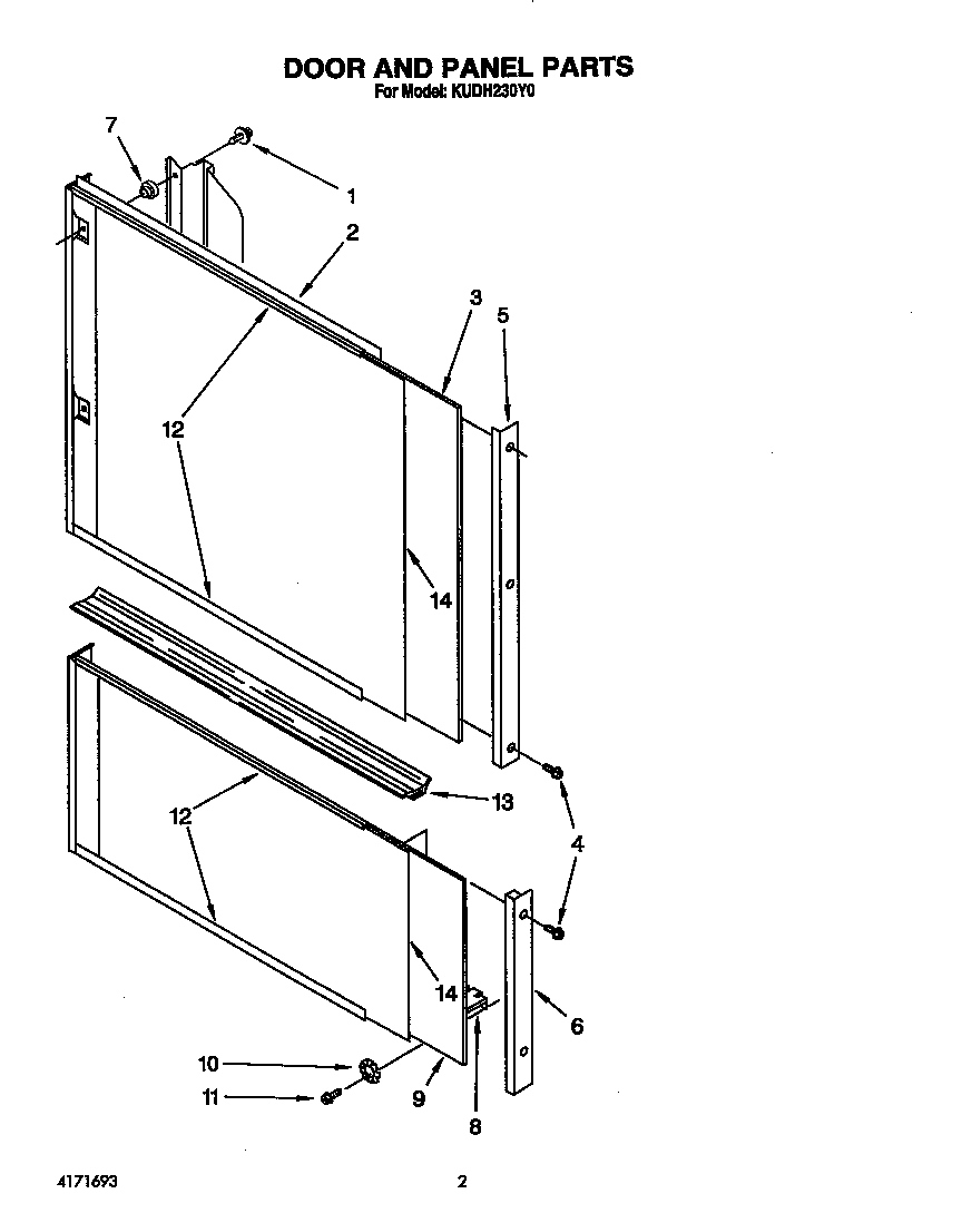 KitchenAid KUDH230Y0 door and panel diagram