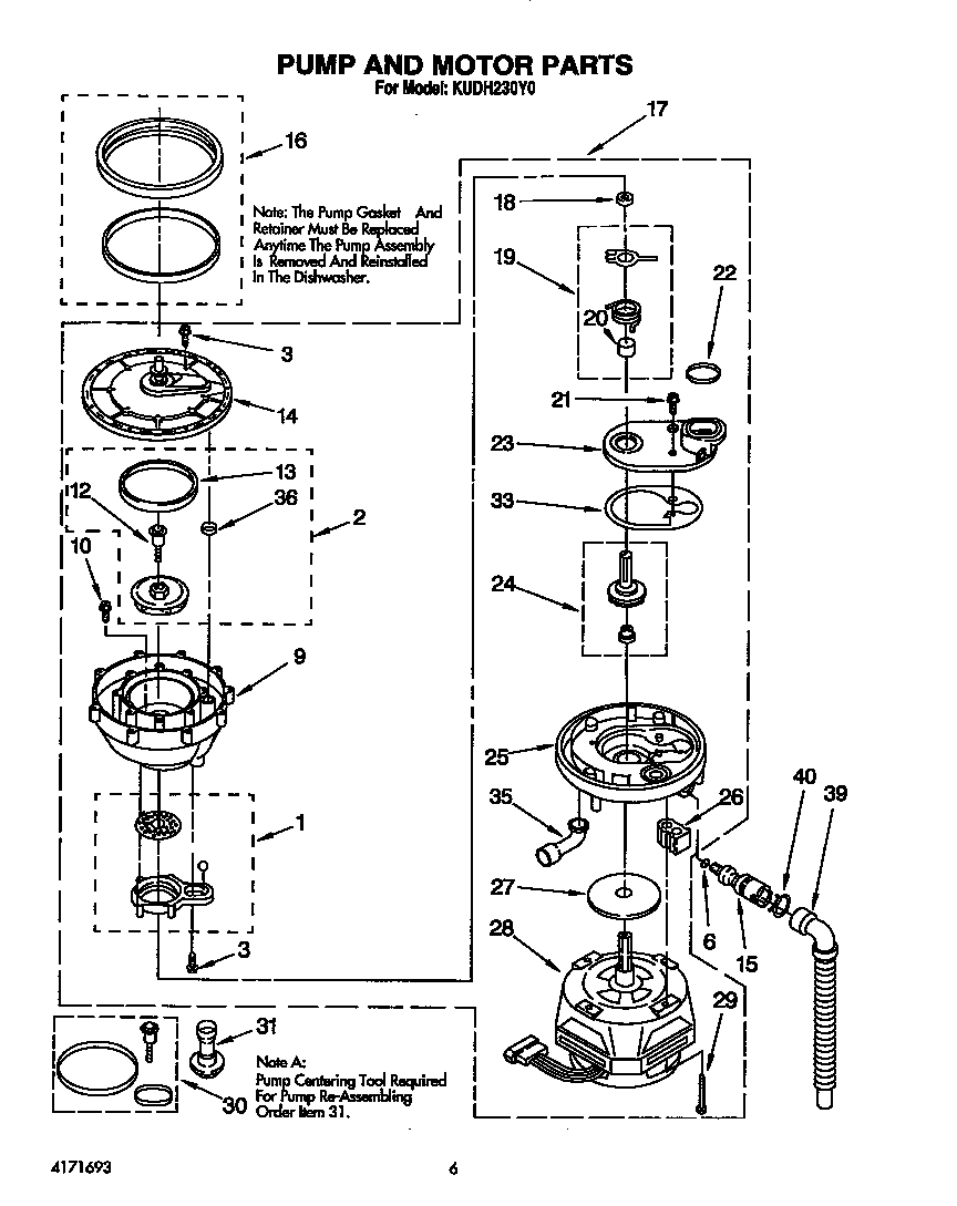 KitchenAid KUDH230Y0 pump and motor diagram