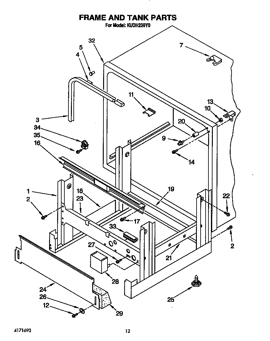 KitchenAid KUDH230Y0 frame and tank diagram