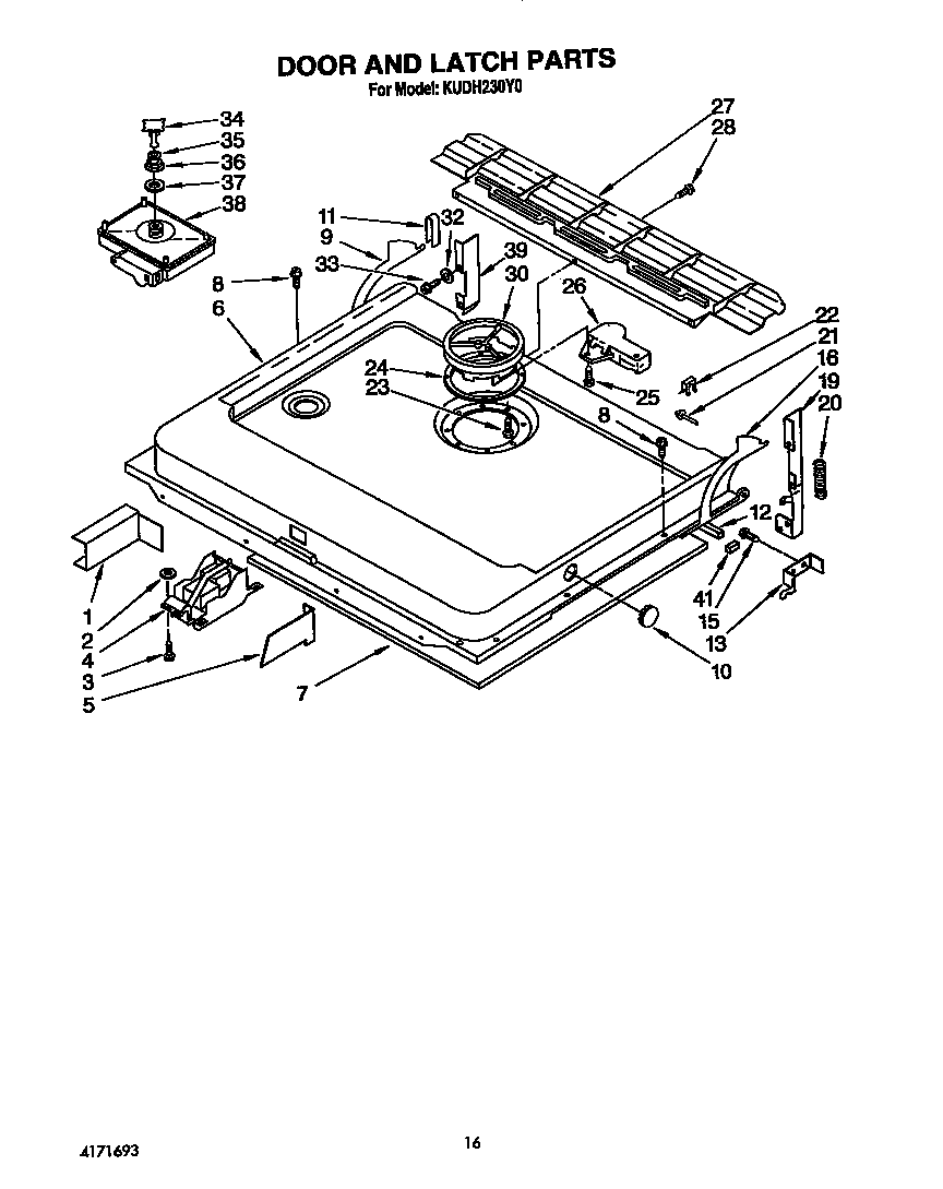 KitchenAid KUDH230Y0 door and latch diagram