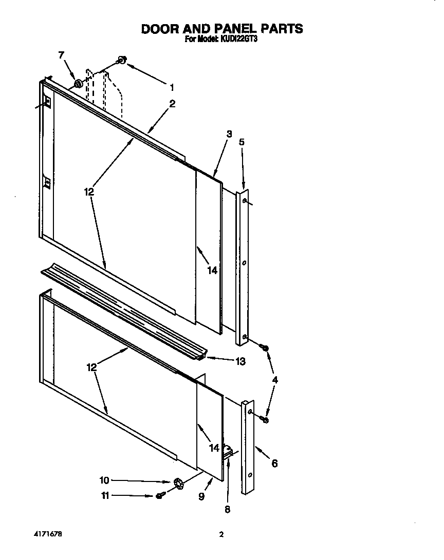 KitchenAid KUDI22GT3 door and panel diagram