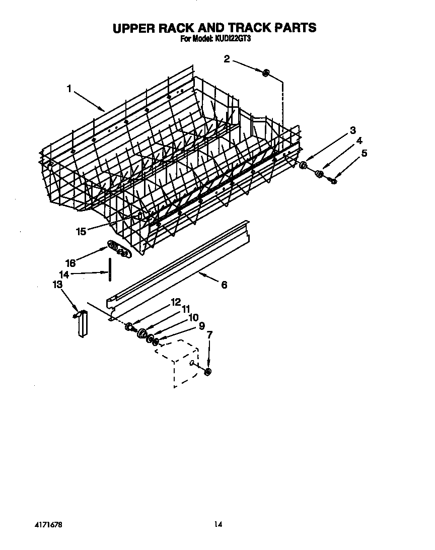 KitchenAid KUDI22GT3 upper rack and track diagram