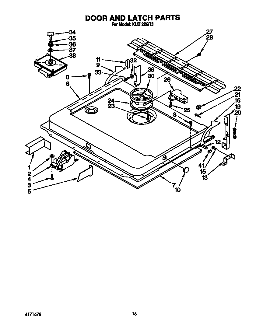 KitchenAid KUDI22GT3 door and latch diagram