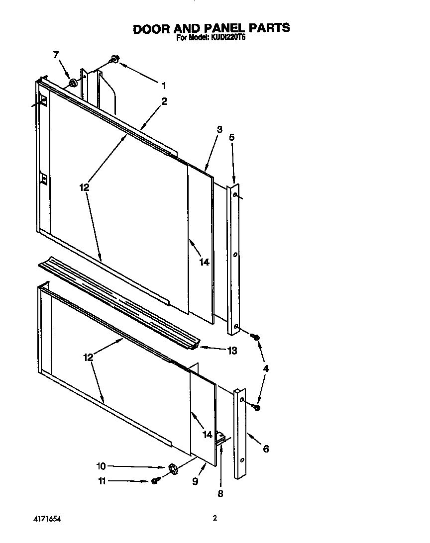 KitchenAid KUDI220T6 door and panel diagram