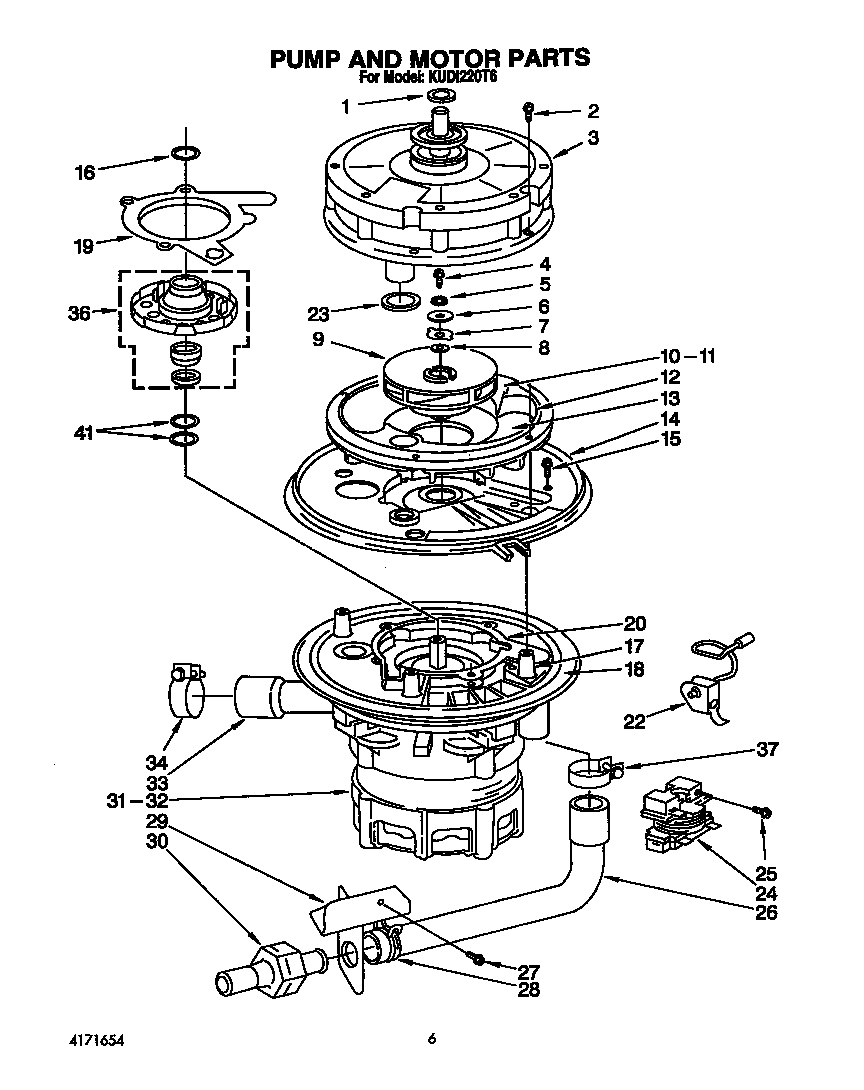 KitchenAid KUDI220T6 pump and motor diagram
