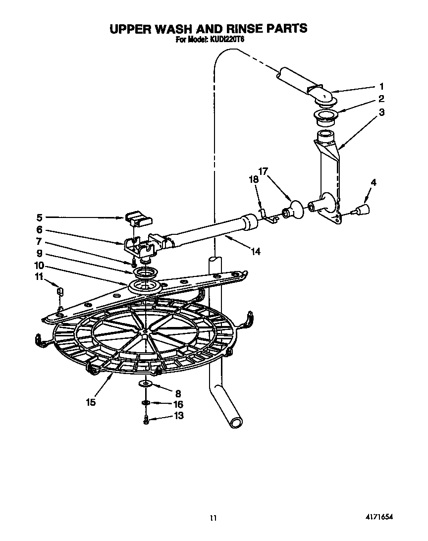 KitchenAid KUDI220T6 upper wash and rinse diagram