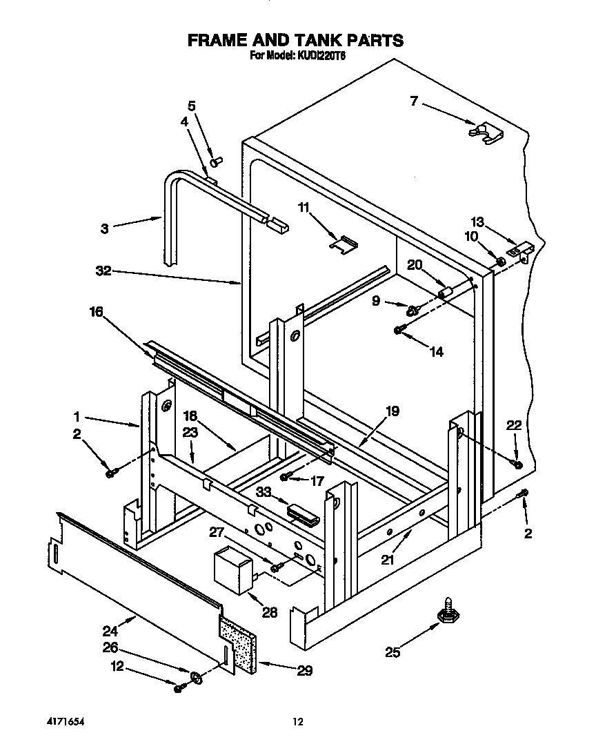 KitchenAid KUDI220T6 frame and tank diagram