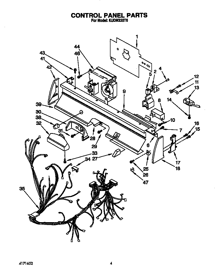 KitchenAid KUDM220T6 control panel diagram