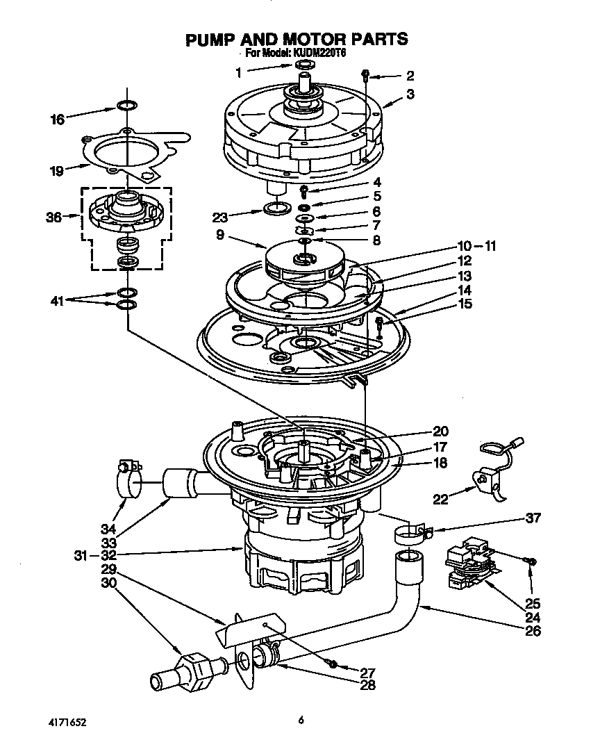 KitchenAid KUDM220T6 pump and motor diagram