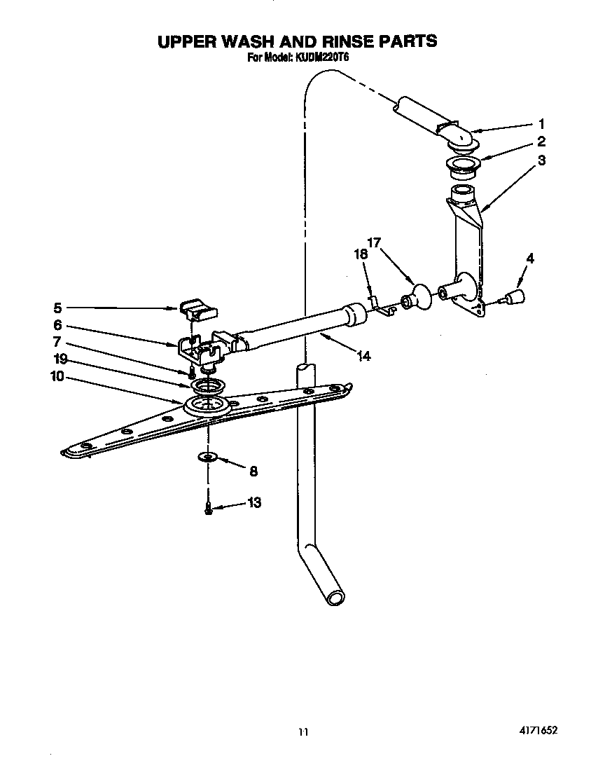 KitchenAid KUDM220T6 upper wash and rinse diagram