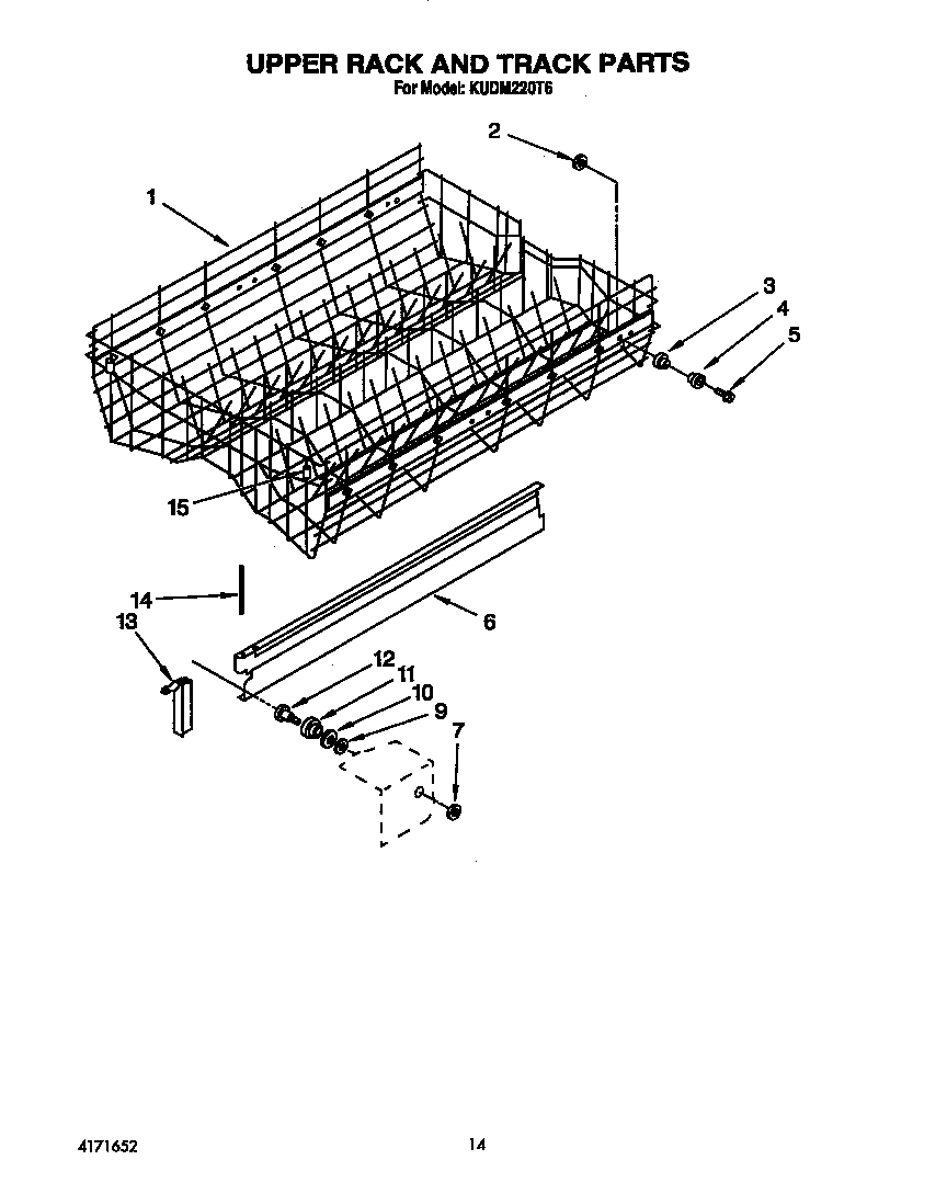 KitchenAid KUDM220T6 upper rack and track diagram