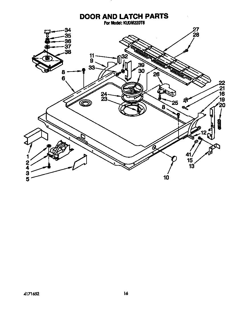 KitchenAid KUDM220T6 door and latch diagram