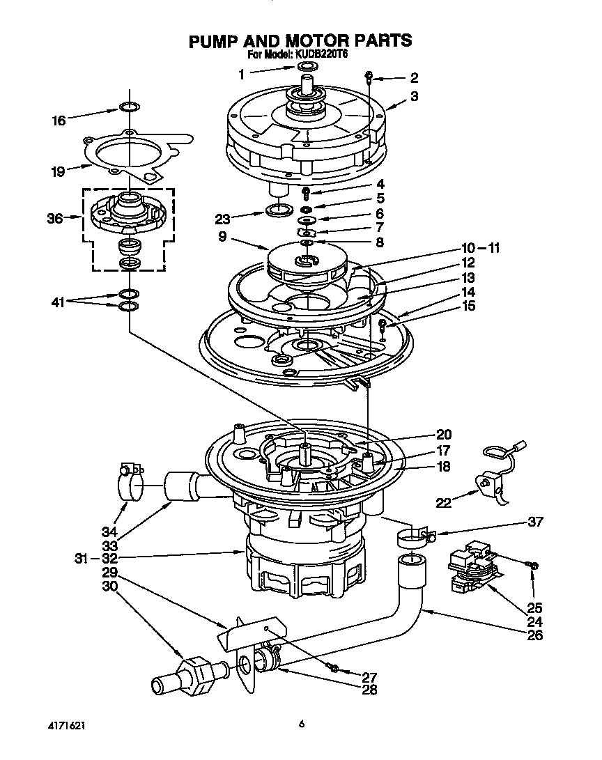 KitchenAid KUDB220T6 pump and motor diagram