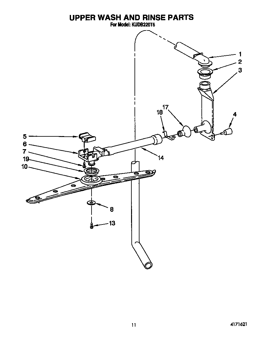 KitchenAid KUDB220T6 upper wash and rinse diagram