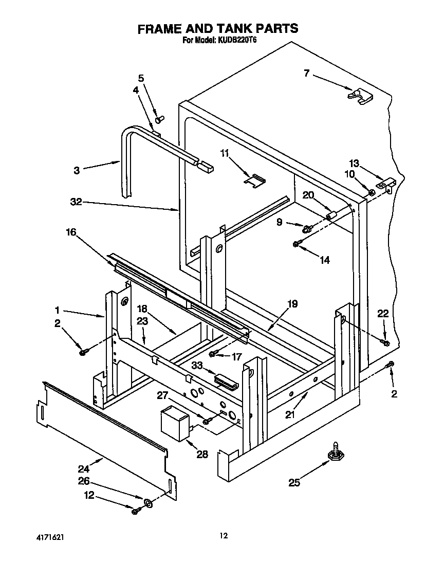 KitchenAid KUDB220T6 frame and tank diagram