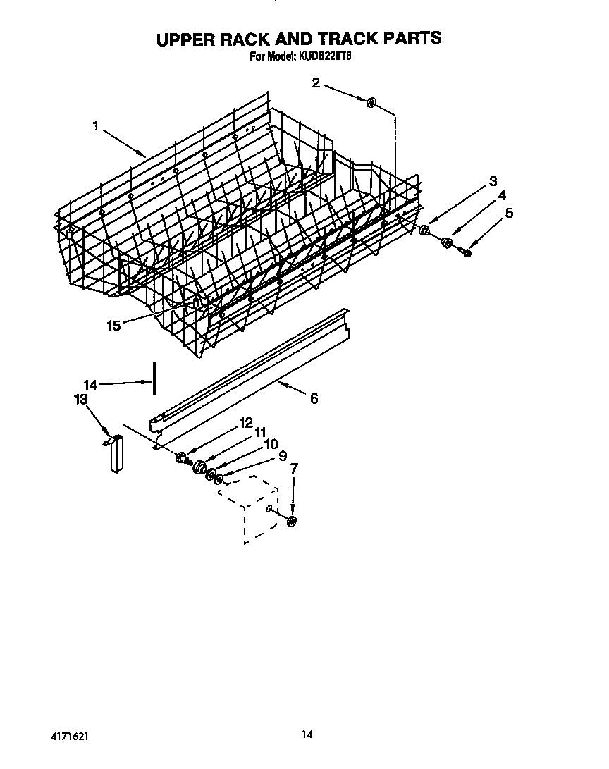 KitchenAid KUDB220T6 upper rack and track diagram