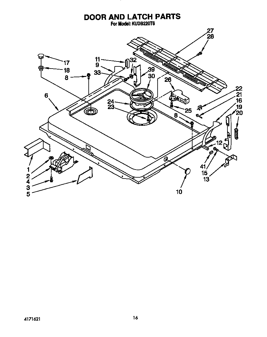 KitchenAid KUDB220T6 door and latch diagram