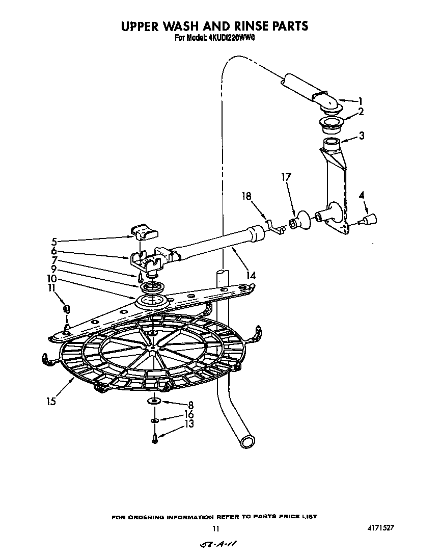 KitchenAid 4KUDI220WW0 upper wash and rinse diagram