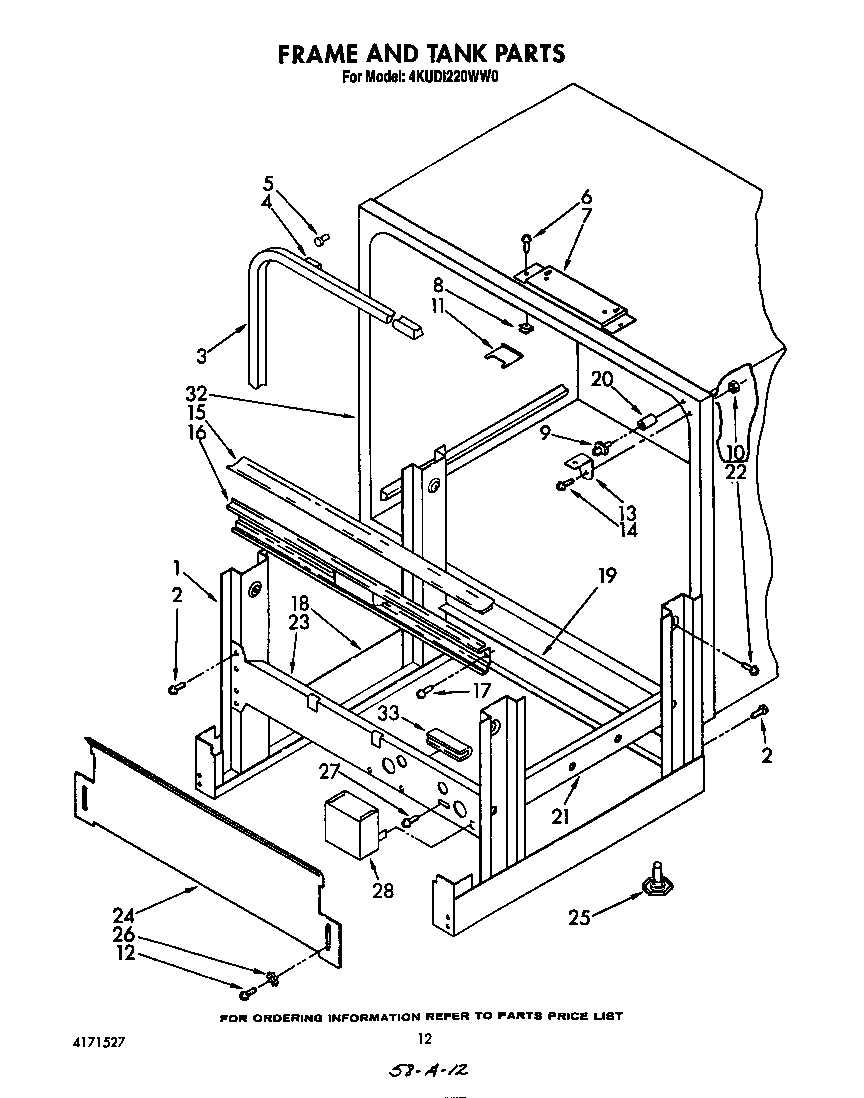 KitchenAid 4KUDI220WW0 frame and tank diagram