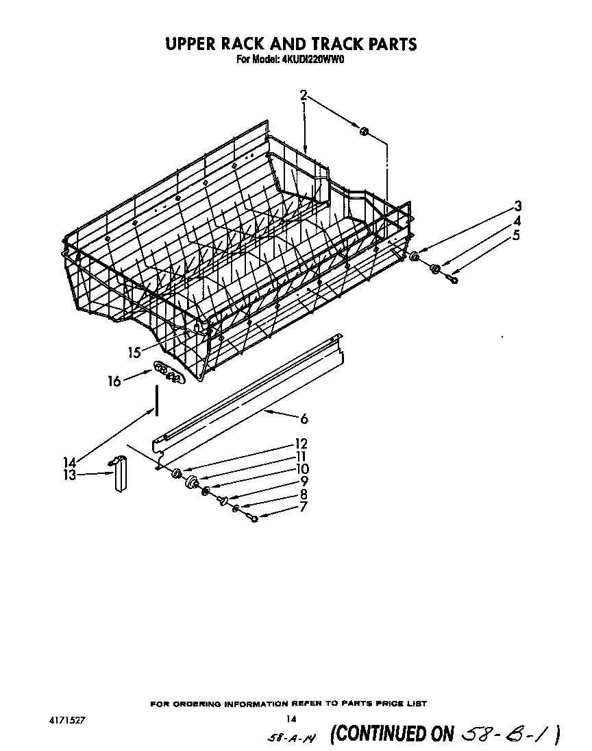 KitchenAid 4KUDI220WW0 upper rack and track diagram