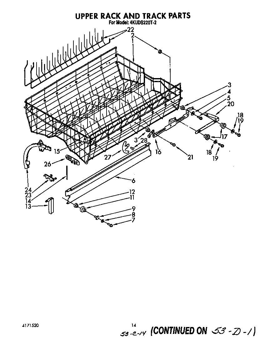 KitchenAid 4KUDS220T2 upper rack and track diagram