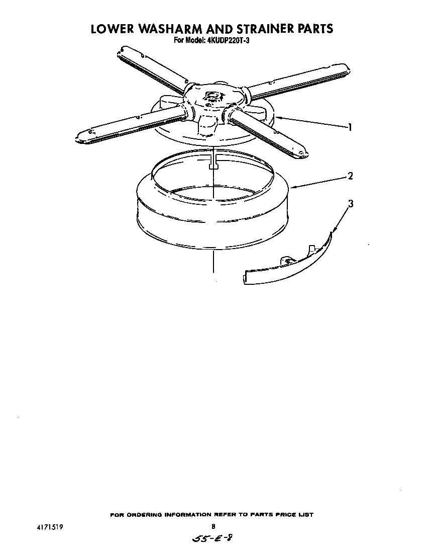 KitchenAid 4KUDP220T3 lower washarm and strainer diagram