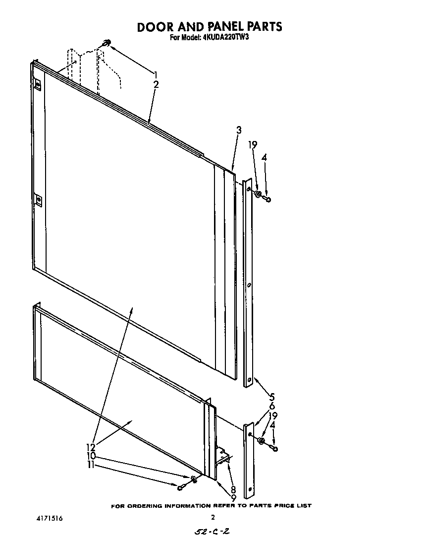 KitchenAid 4KUDA220TW3 door and panel diagram