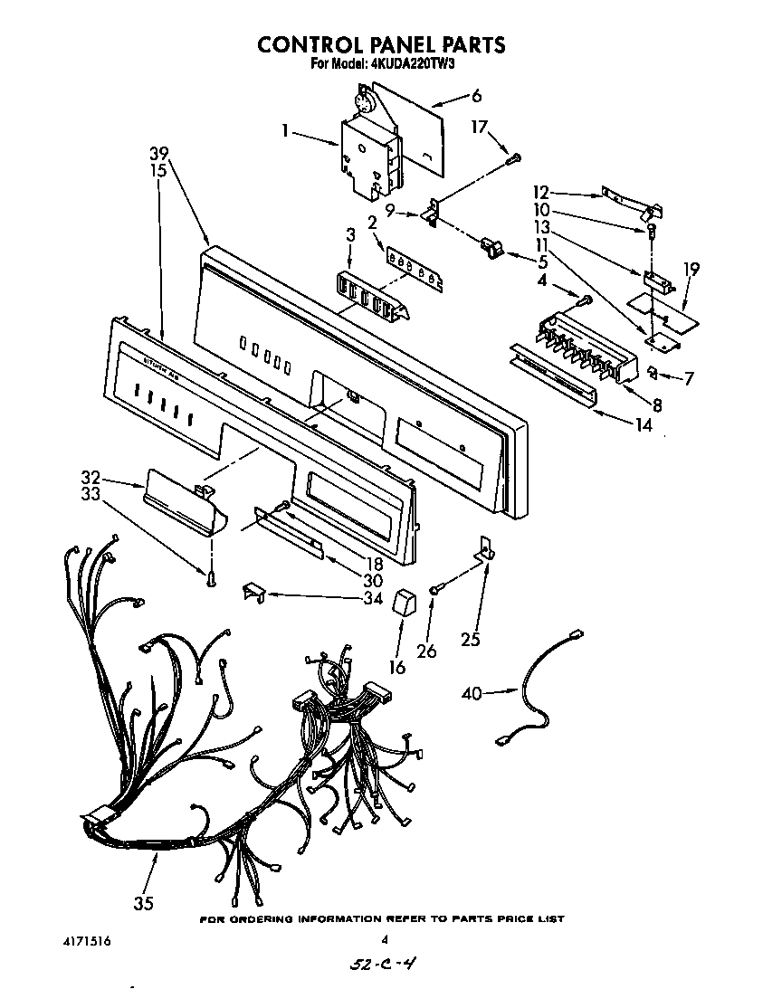 KitchenAid 4KUDA220TW3 control panel diagram