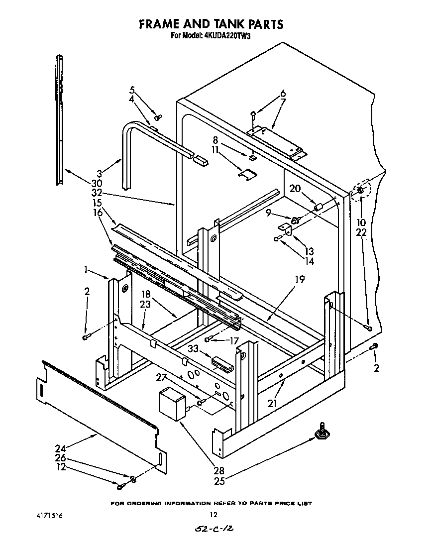 KitchenAid 4KUDA220TW3 frame and tank diagram