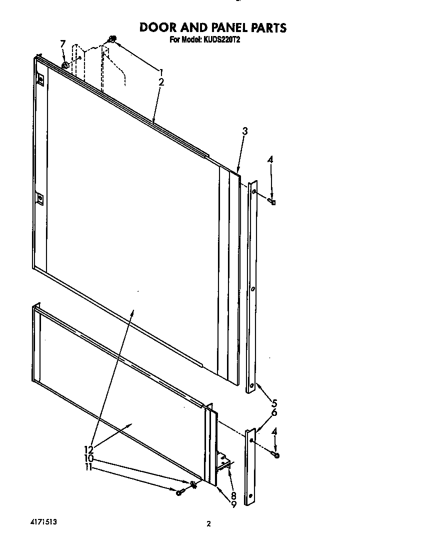KitchenAid KUDS220T2 door and panel diagram