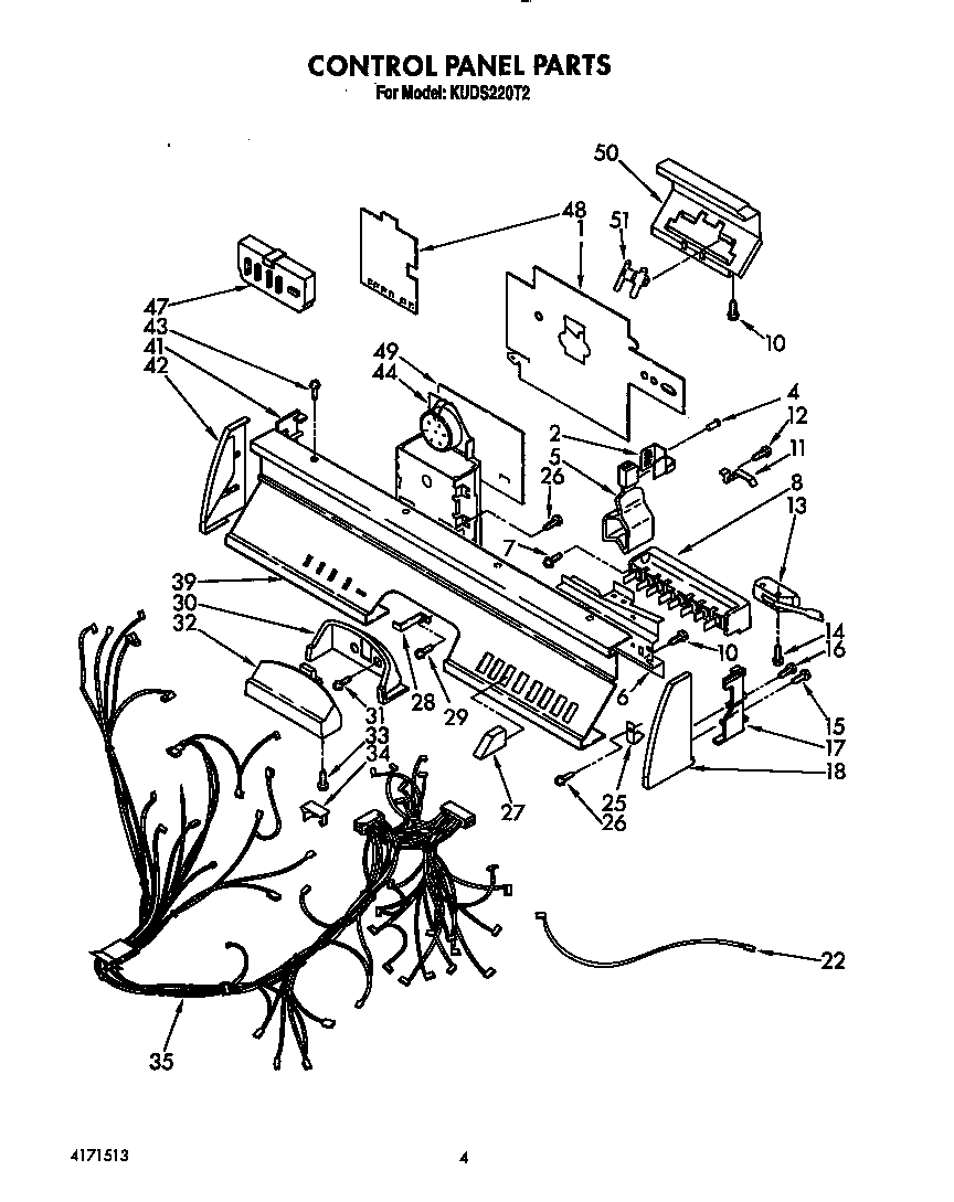 KitchenAid KUDS220T2 control panel diagram