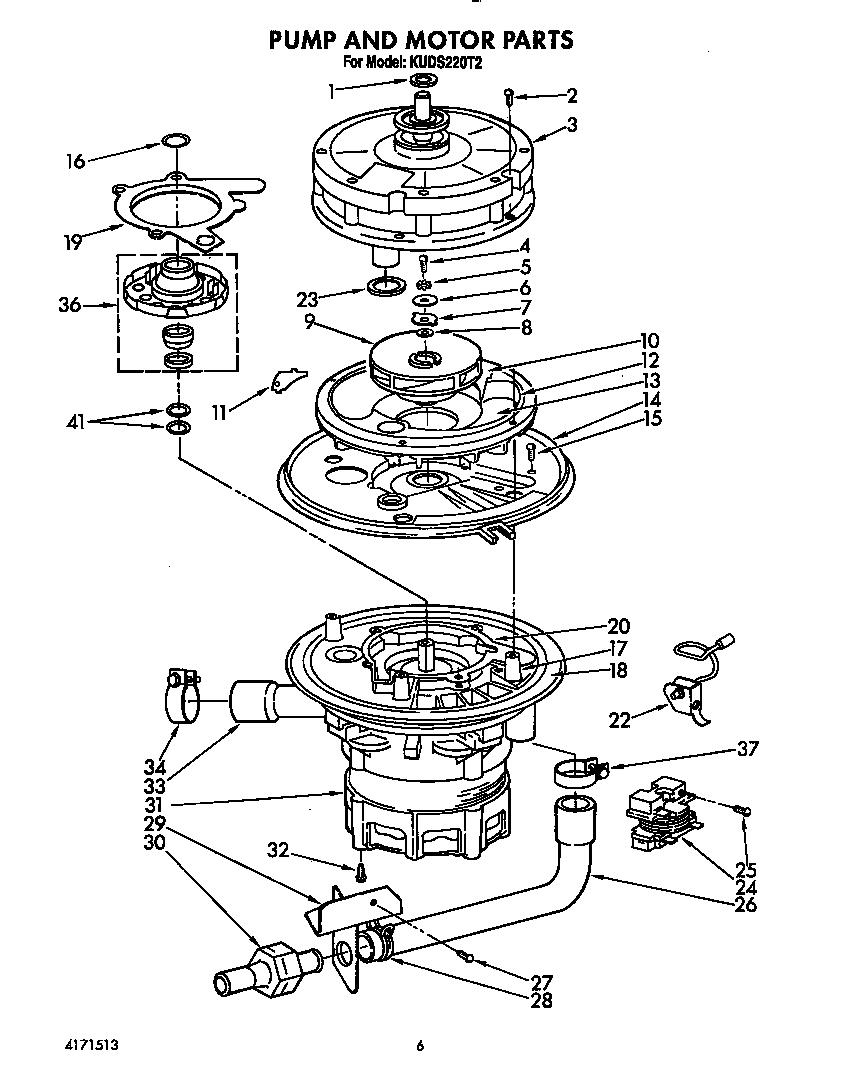 KitchenAid KUDS220T2 pump and motor diagram