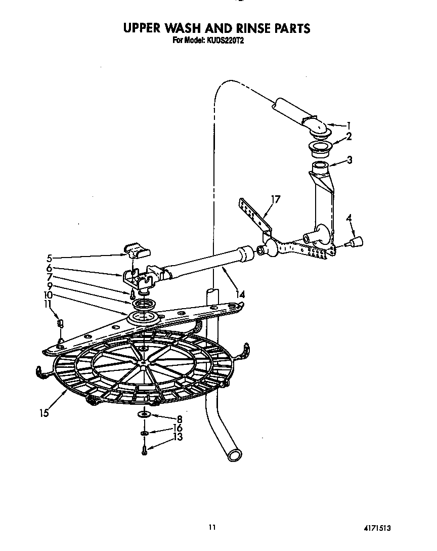 KitchenAid KUDS220T2 upper wash and rinse diagram