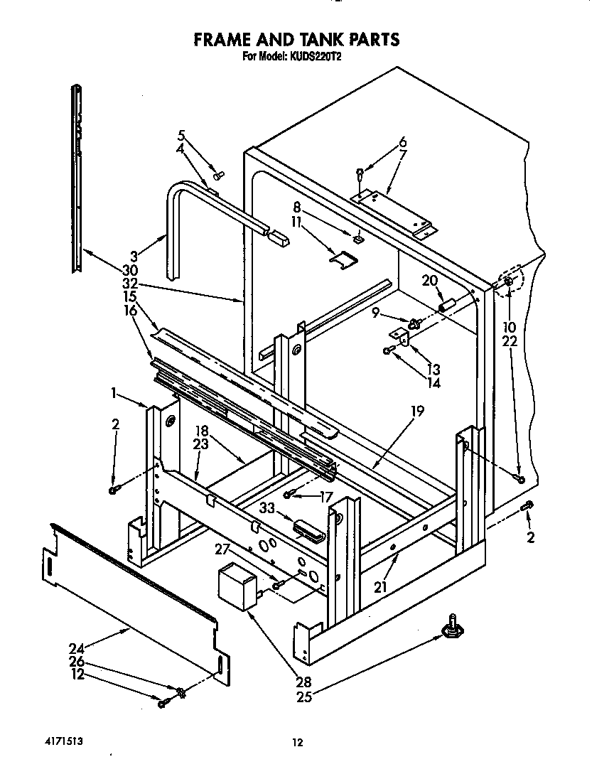 KitchenAid KUDS220T2 frame and tank diagram