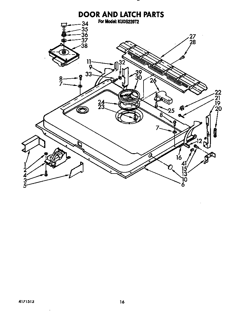 KitchenAid KUDS220T2 door and latch diagram