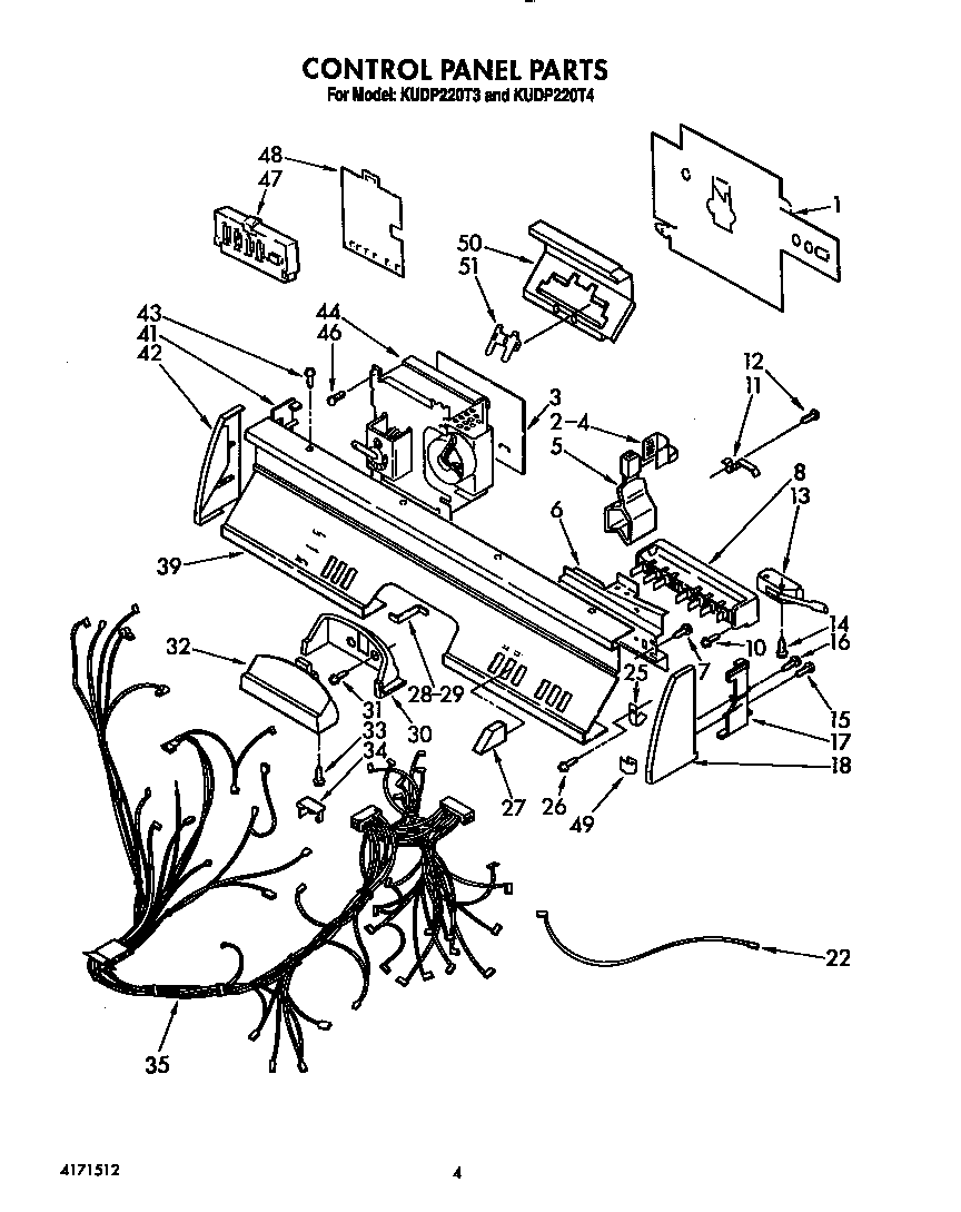 KitchenAid KUDP220T3 control panel diagram