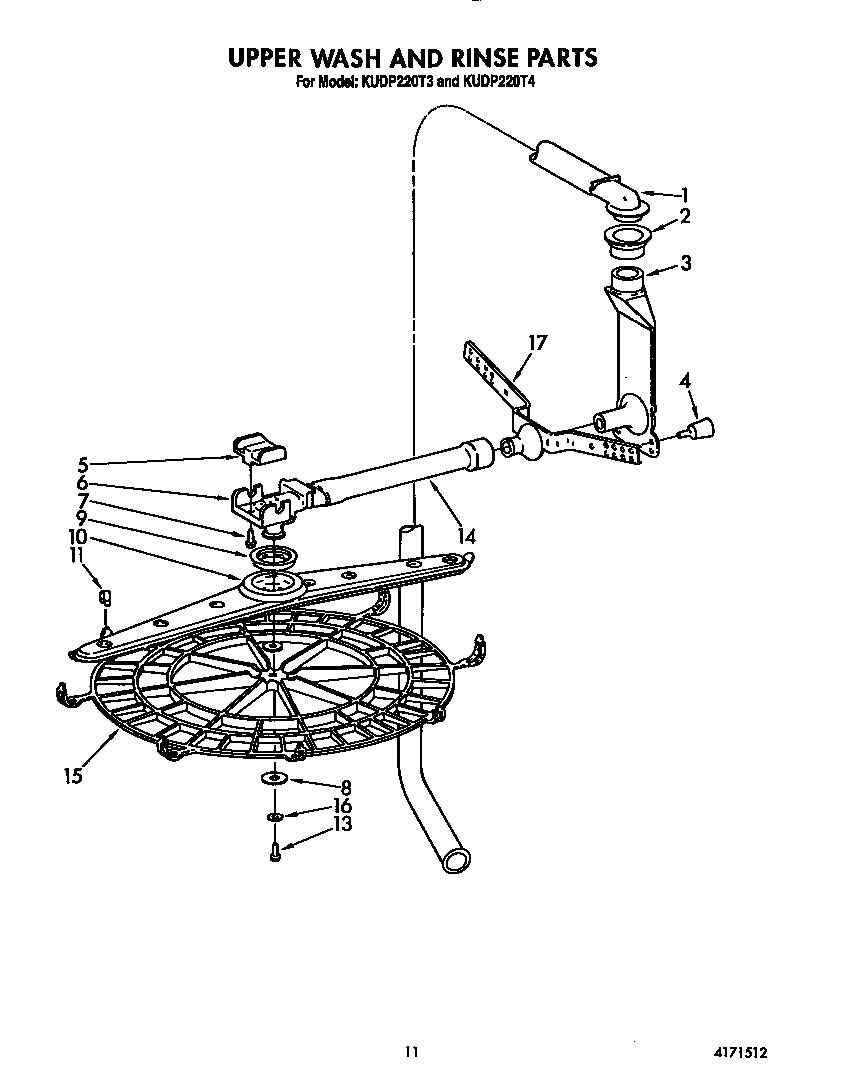 KitchenAid KUDP220T3 upper wash and rinse diagram