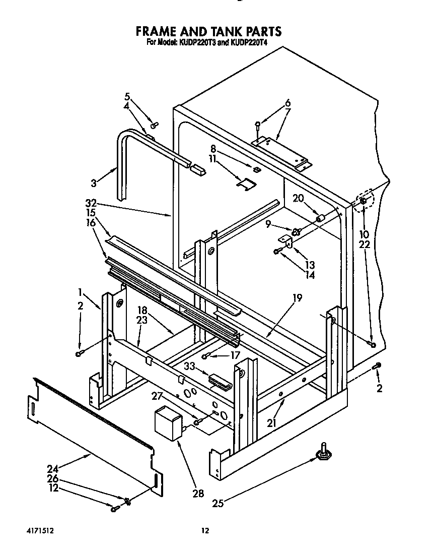 KitchenAid KUDP220T3 frame and tank diagram
