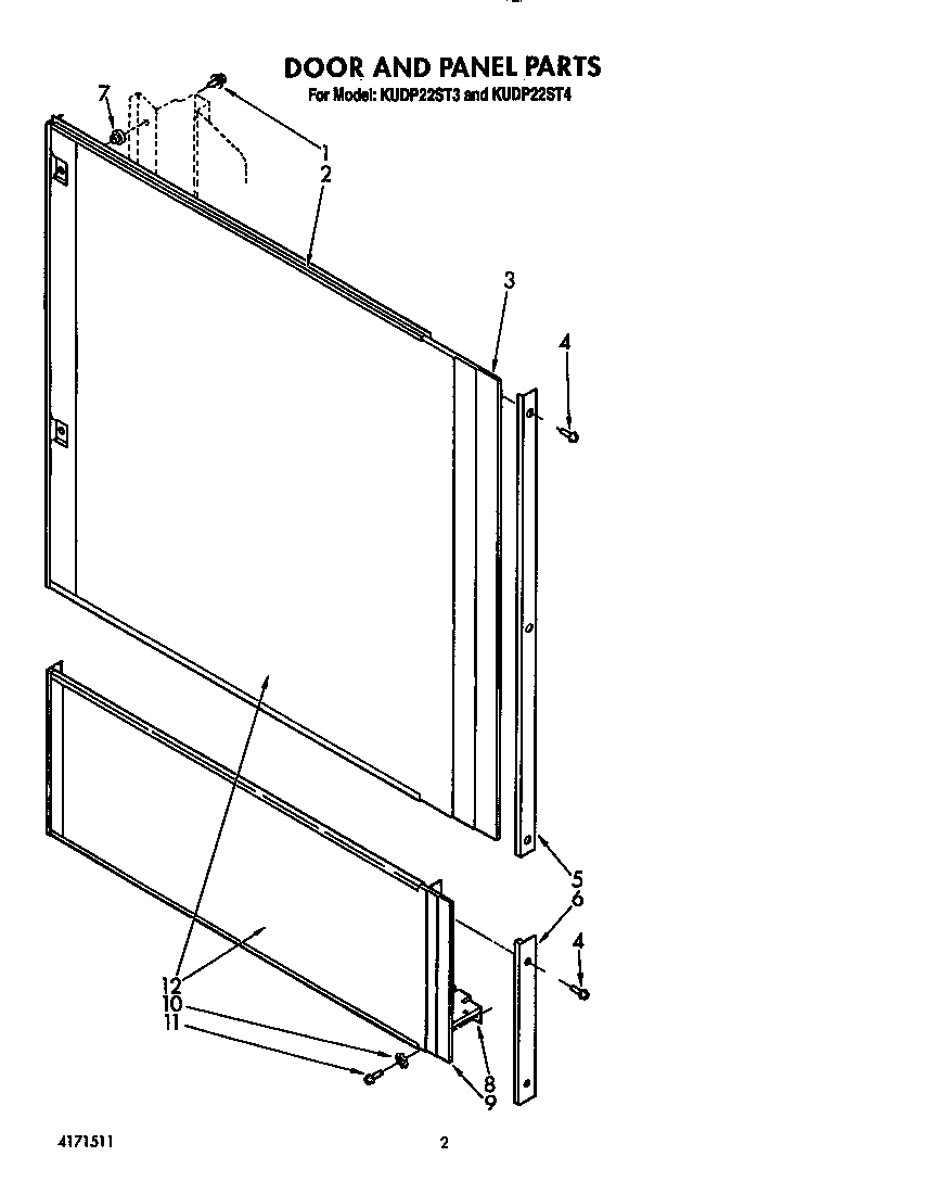 KitchenAid KUDP22ST3 door and panel diagram