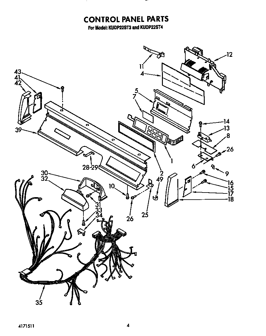 KitchenAid KUDP22ST3 control panel diagram