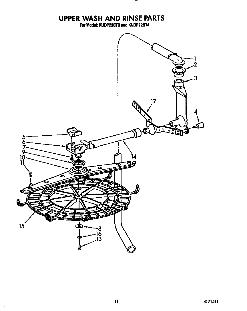 KitchenAid KUDP22ST3 upper wash and rinse diagram