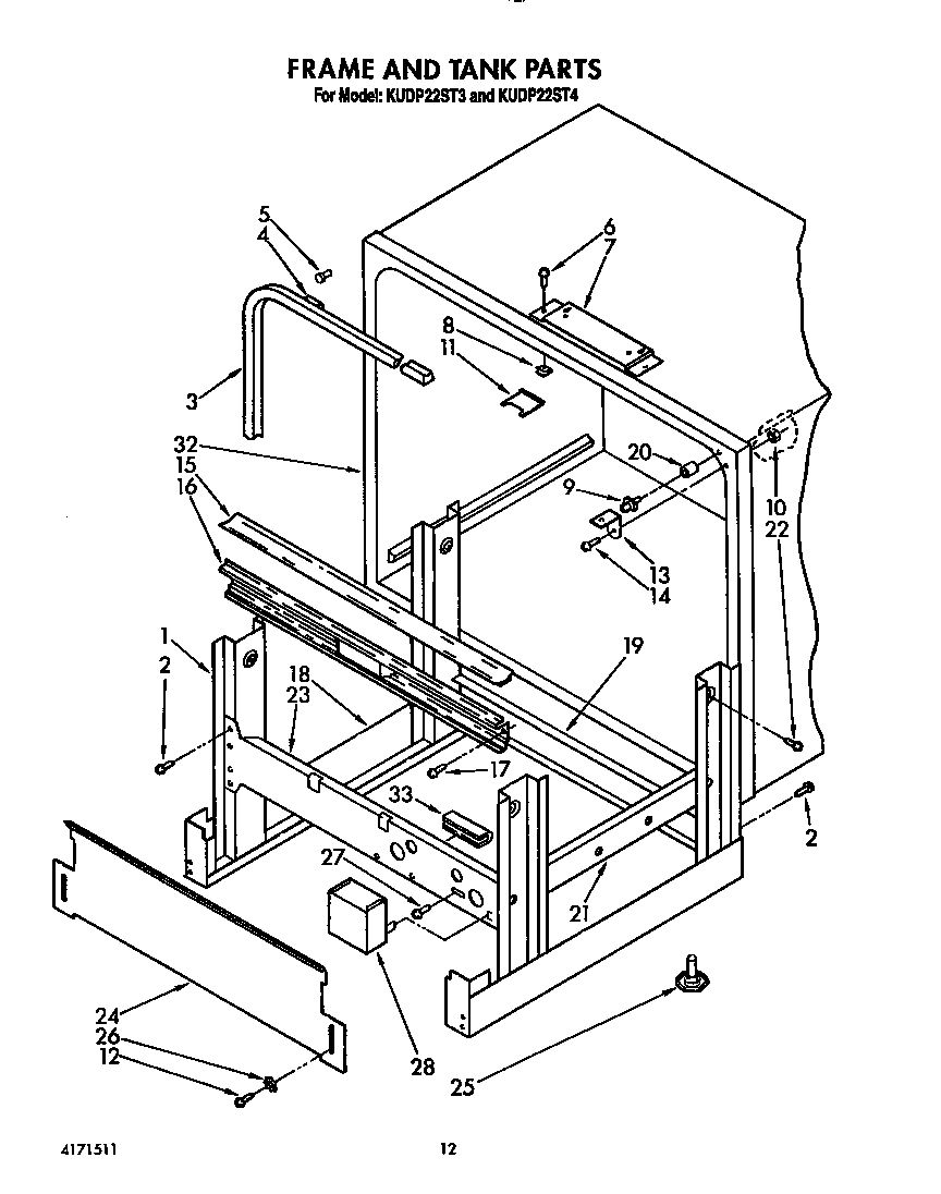 KitchenAid KUDP22ST3 frame and tank diagram